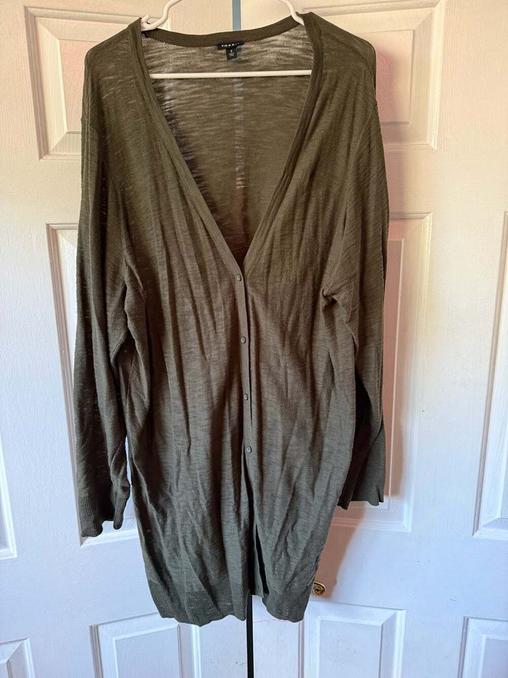 Torrid Olive Green Double V-Neck Button-Front Cardigan Size 3